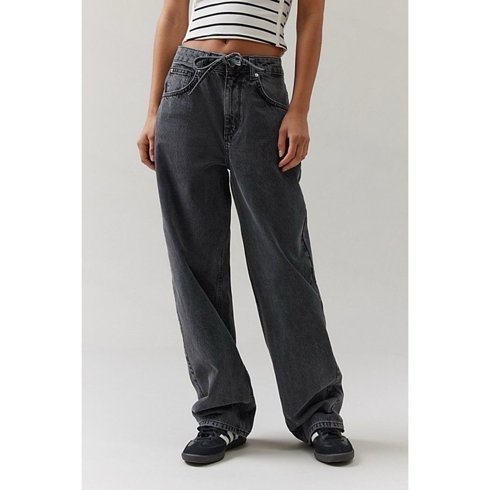 BDG Women's Bella Drawstring Baggy Jean In Black Size 27 Urban Outfitters Cotton